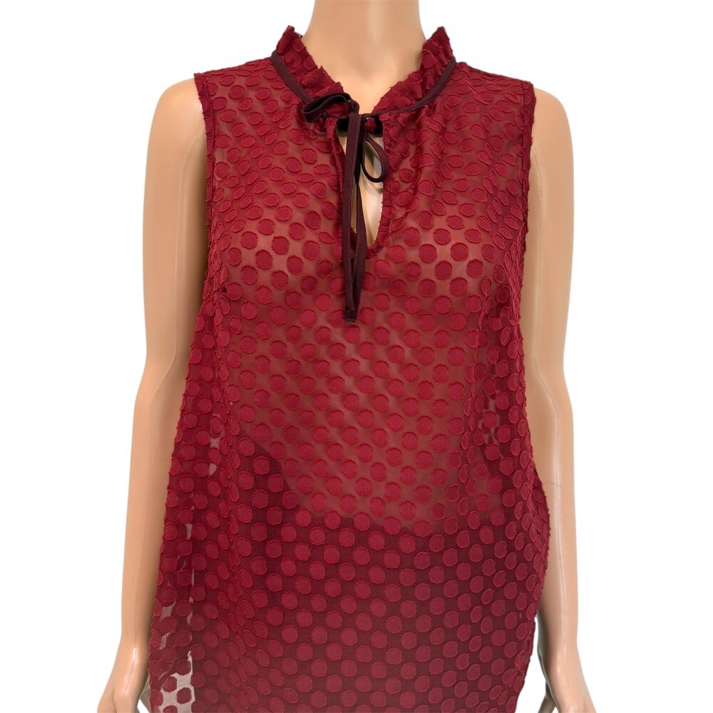 Modcloth medium polka dot sheer tie front sleeveless top blouse TS 2702